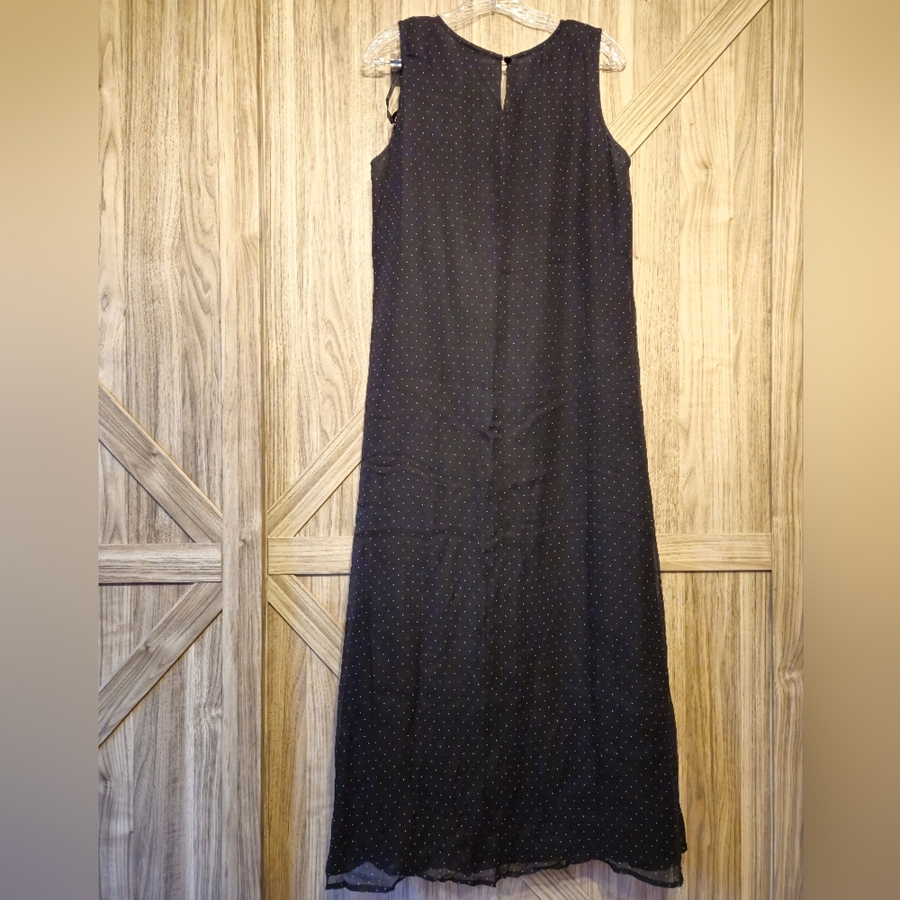 Robbie Bee 100% Silk Black Polkadot Sleeveless Dress - Picture 2 of 10